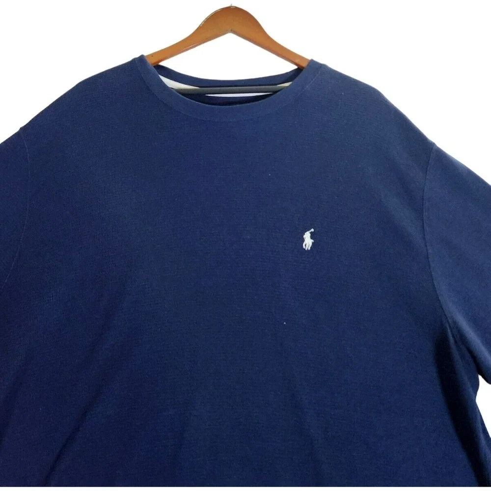 Polo Ralph Lauren Sleepwear Top Men's 2XL Blue Thermal Waffle Knit Long Sleeve